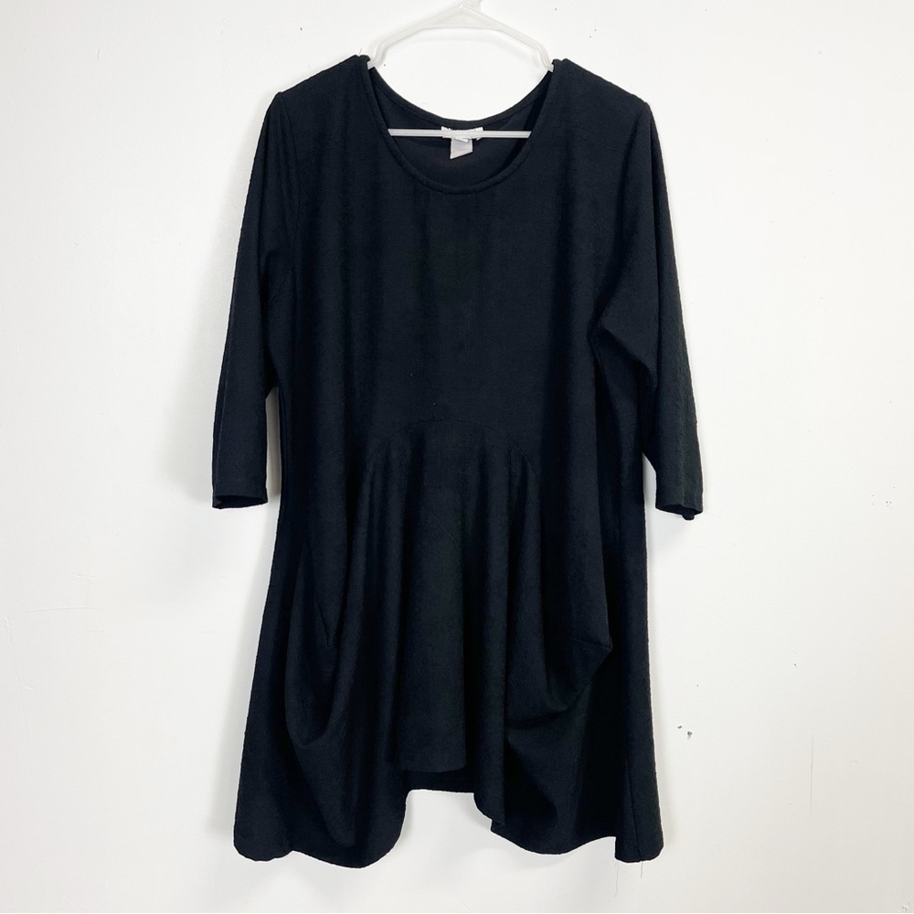 Sophia NYC Tunic Womens Large Black Textured Lagenlook Asymmetric